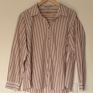Foxcroft Women’s Long-Sleeve Striped Button-Down in Cream and Brown